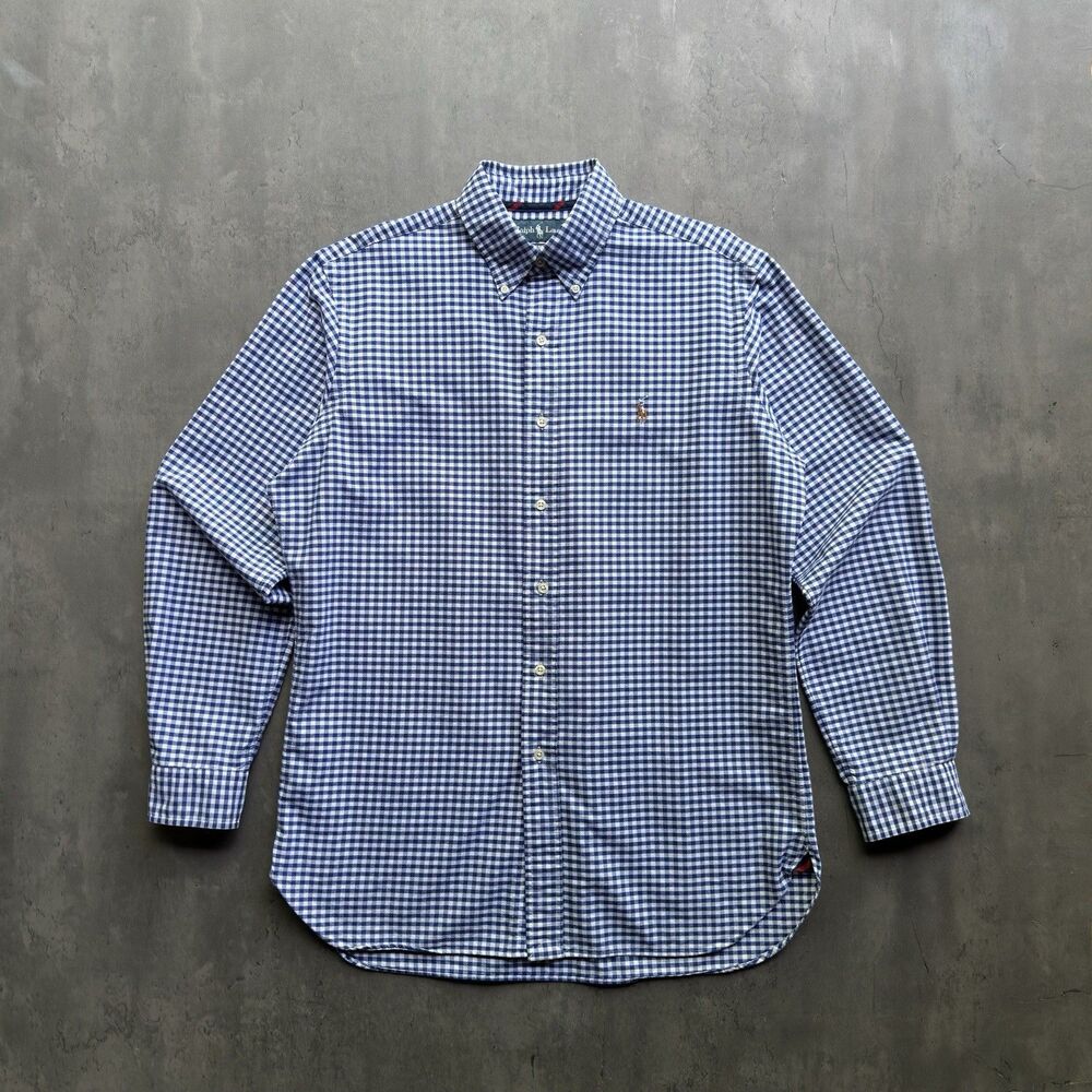Polo Ralph Lauren Classic Fit Blue Gingham Button Down Shirt Mens M Cotton